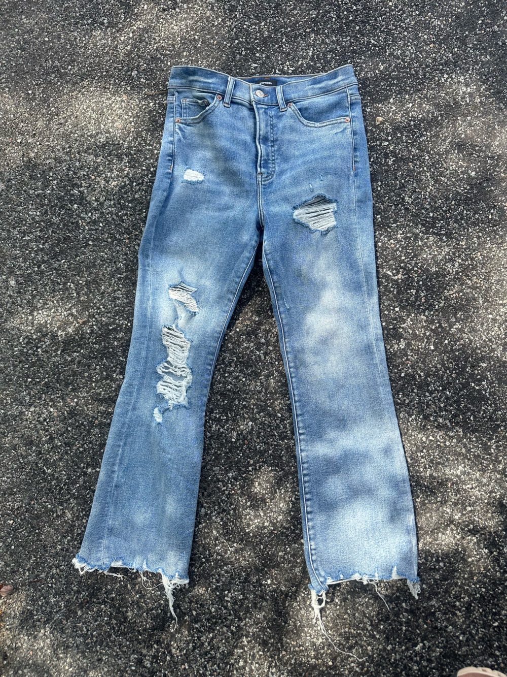 Express Light Blue Distressed Skinny Jeans